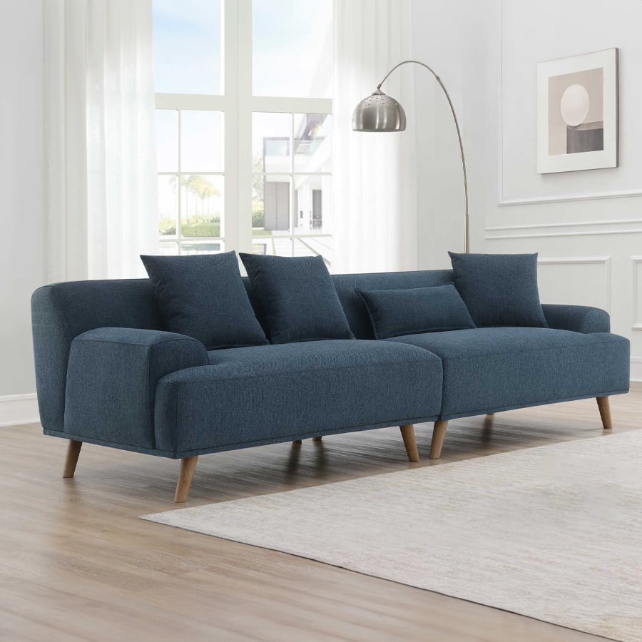 Canapé scandinave 4 places en tissu bleu