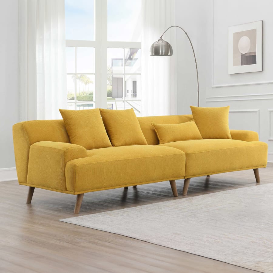 Canapé scandinave 4 places en tissu jaune