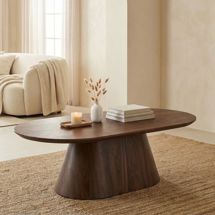 Table basse ovale couleur bois fonc&eacute; 120 cm