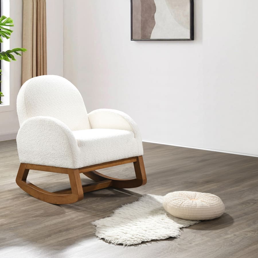 Fauteuil à bascule effet peau de mouton blanc et bois clair