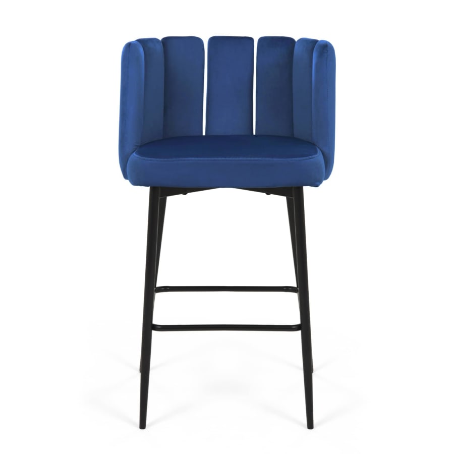 Lot de 2 tabourets de bar design en velours bleu