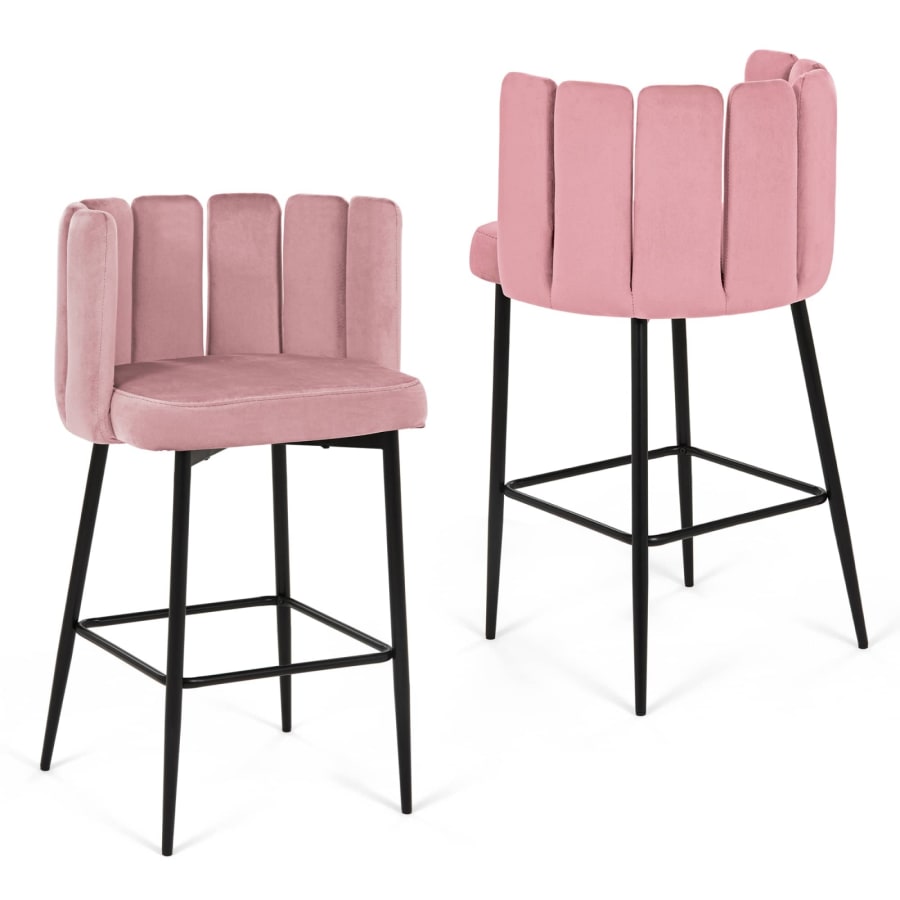 Lot de 2 tabourets de bar design en velours rose