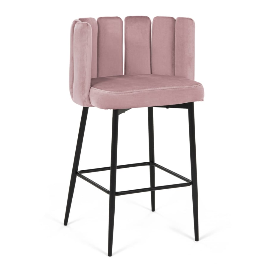 Lot de 2 tabourets de bar design en velours rose