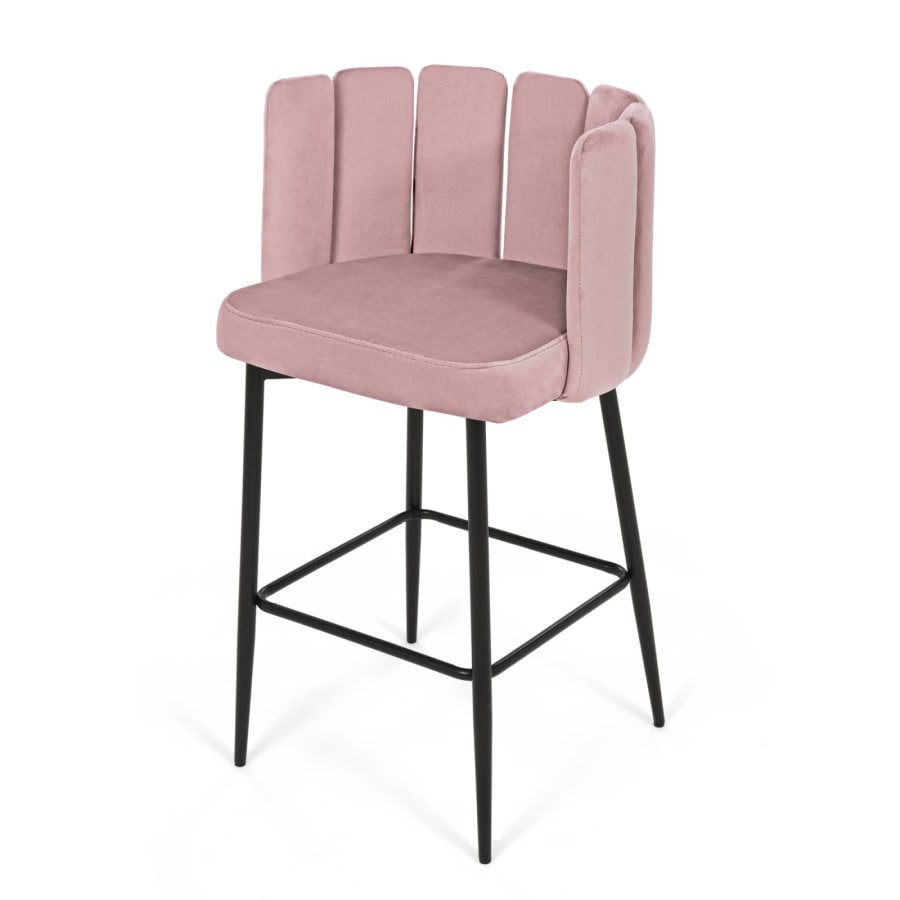 Lot de 2 tabourets de bar design en velours rose