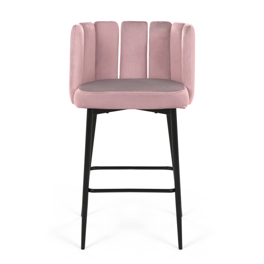 Lot de 2 tabourets de bar design en velours rose