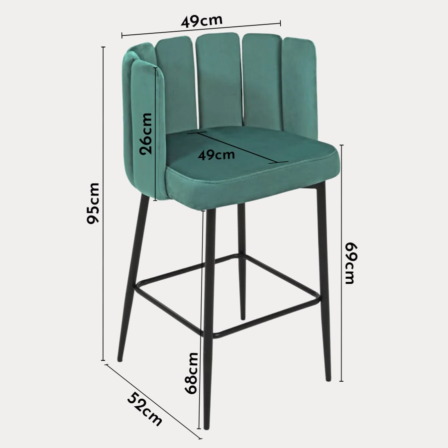 Lot de 2 tabourets de bar design en velours vert