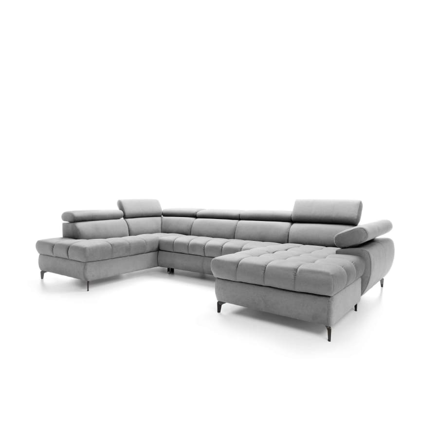 Canap&eacute; d'angle panoramique convertible avec coffre en tissu gris - Angle droit