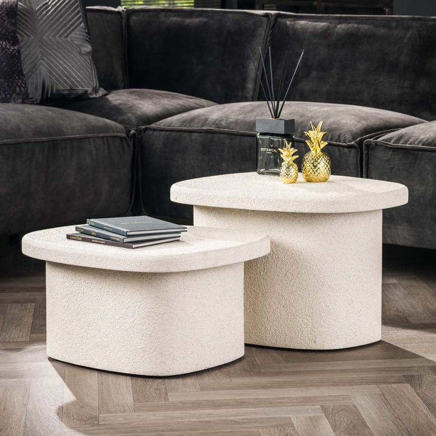 Lot de 2 tables basses en marbre composite blanc