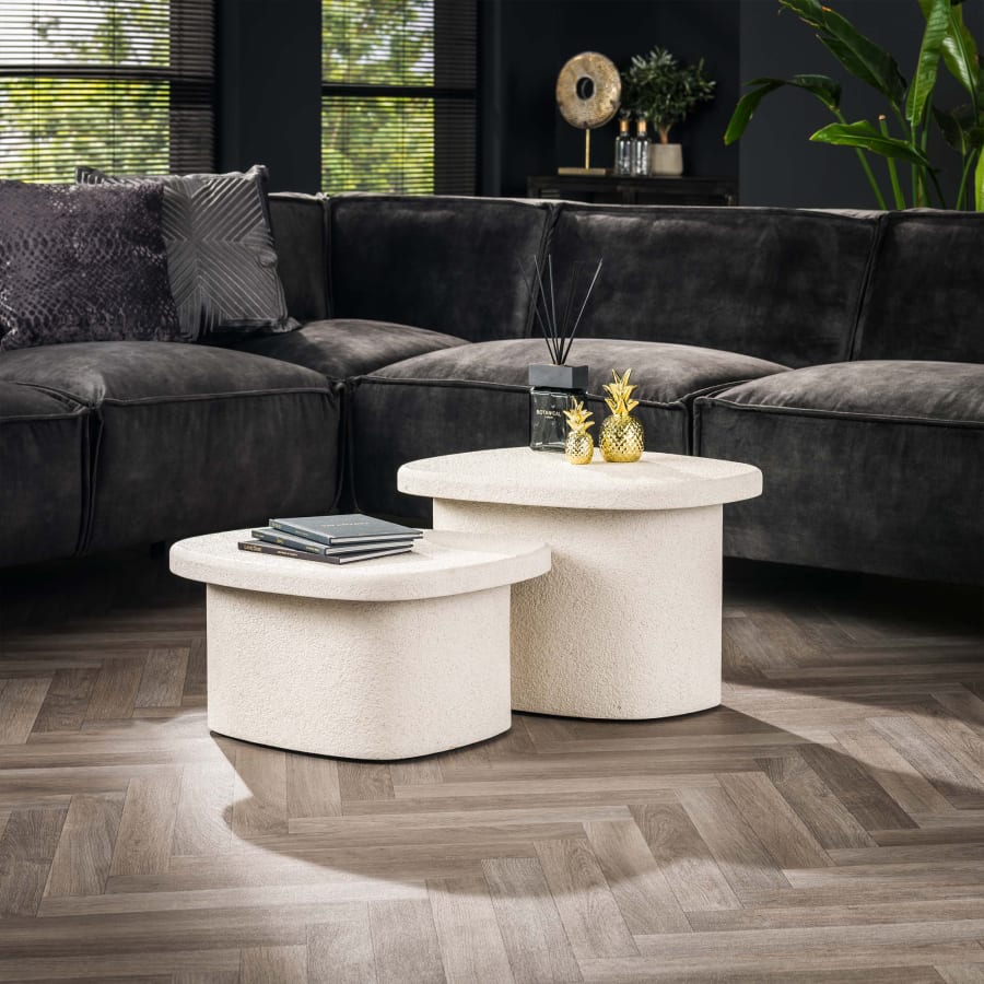 Lot de 2 tables basses en marbre composite blanc