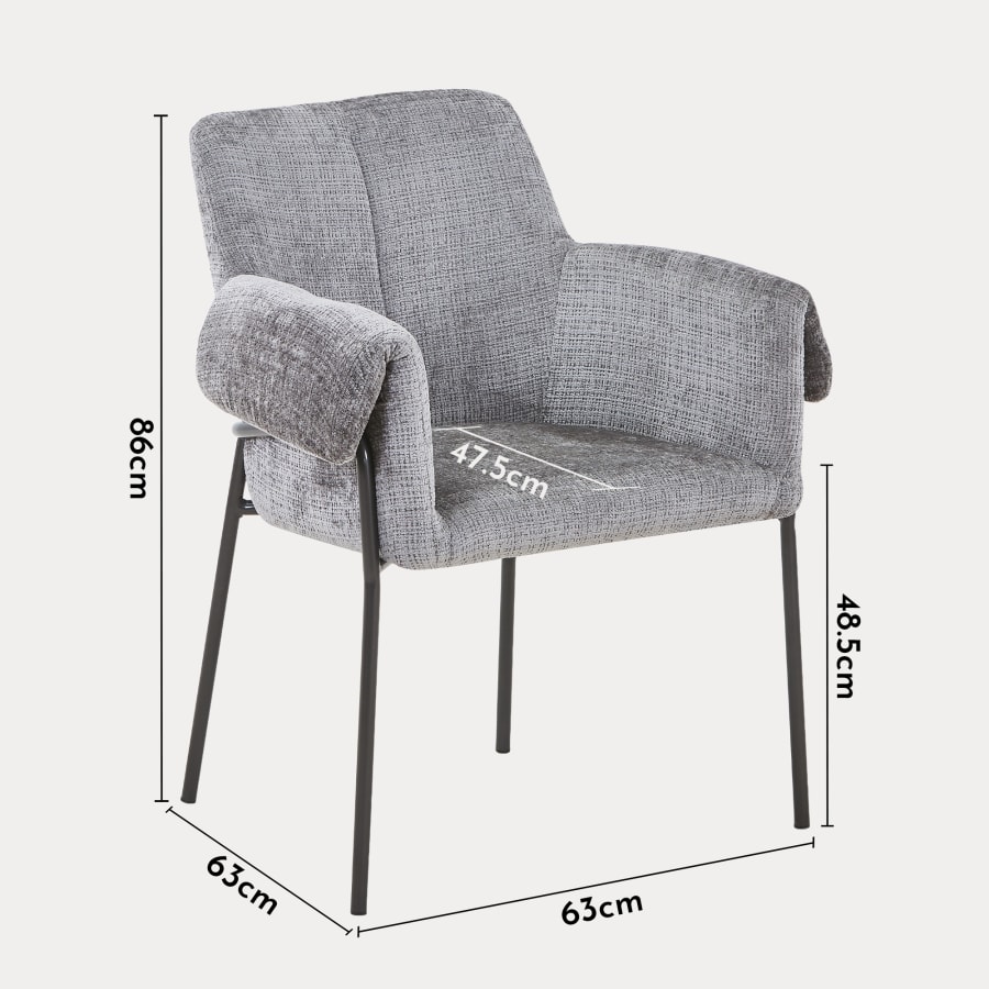Chaise en tissu gris clair pieds en métal noir