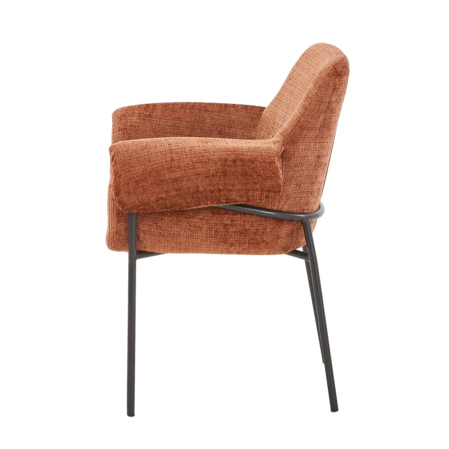 Chaise en tissu terracotta pieds en métal noir