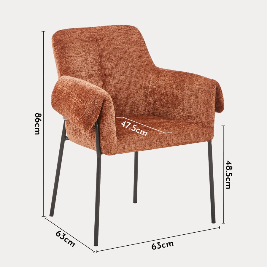 Chaise en tissu terracotta pieds en métal noir