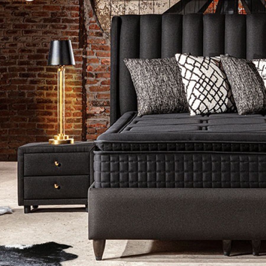 Lit coffre en tissu noir 160x200 cm