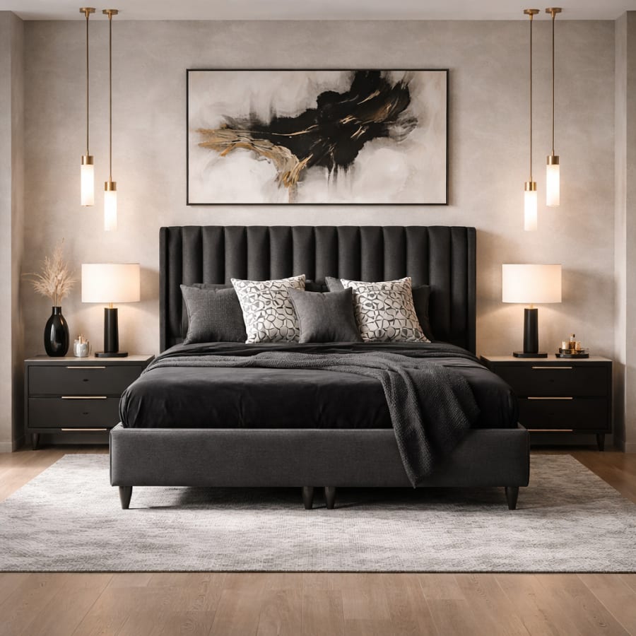 Lit coffre en tissu noir 180x200 cm