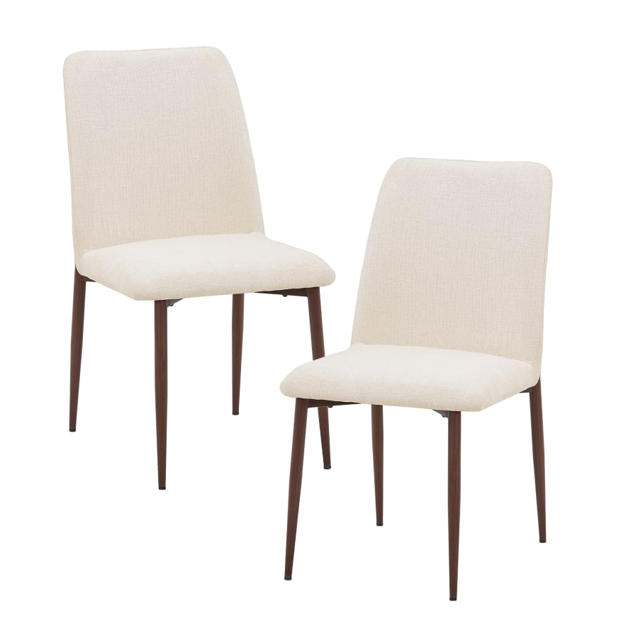 Lot de 2 chaises en tissu beige pieds couleur bois fonc&eacute;