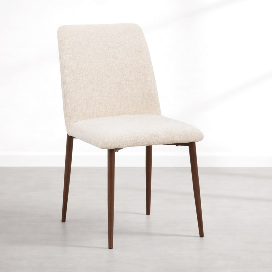 Lot de 2 chaises en tissu beige pieds couleur bois fonc&eacute;