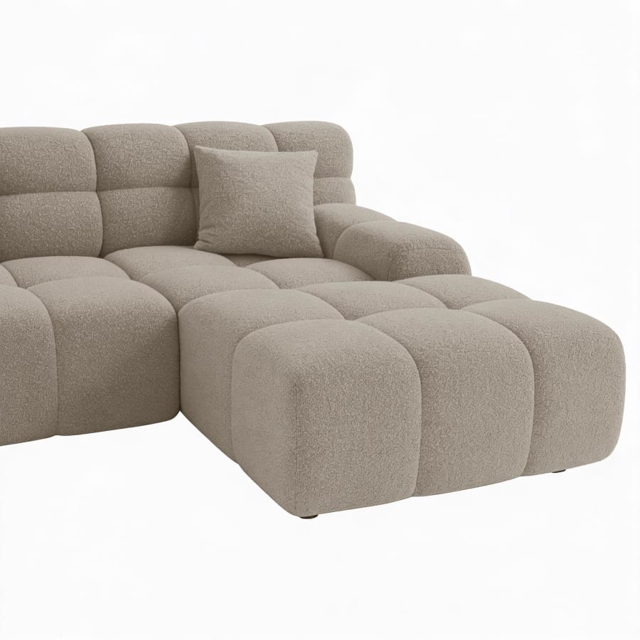 Canap&eacute; d'angle tissu bouclette beige fonc&eacute; - Angle droit