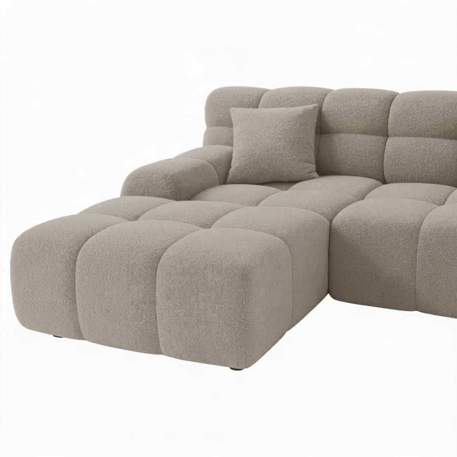 Canap&eacute; d'angle tissu bouclette beige fonc&eacute; - Angle gauche