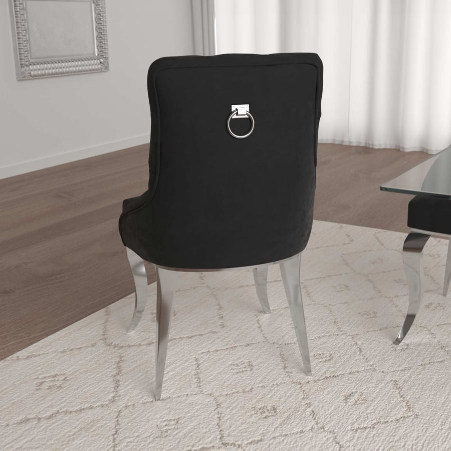 Lot de 2 chaises en velours noir pieds argentés