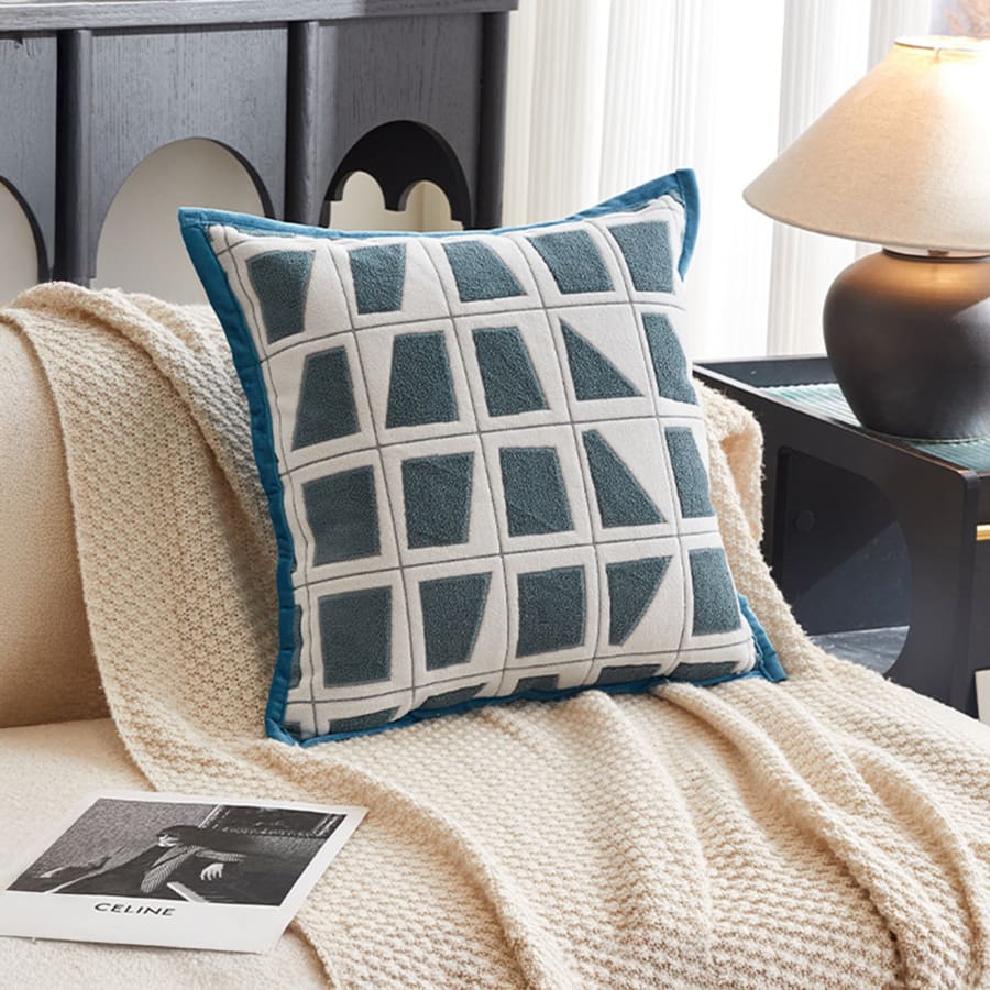 Coussin carré en tissu à motifs blanc et bleu 45x45 cm