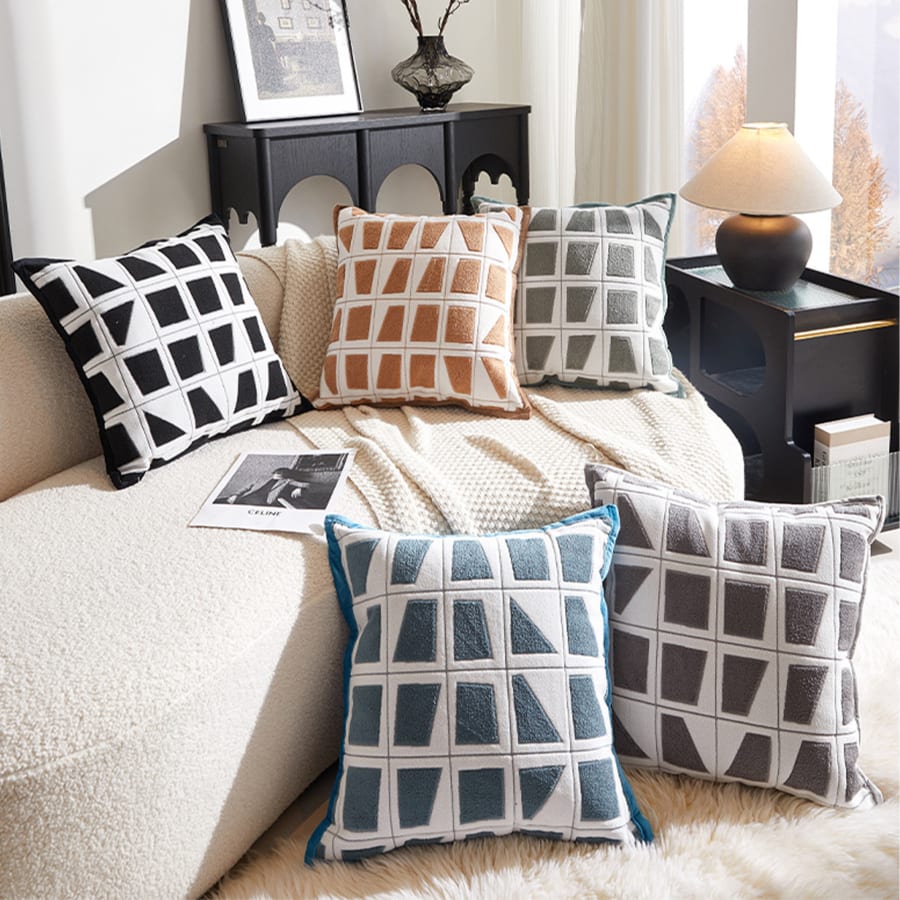 Coussin carré en tissu à motifs blanc et bleu 45x45 cm