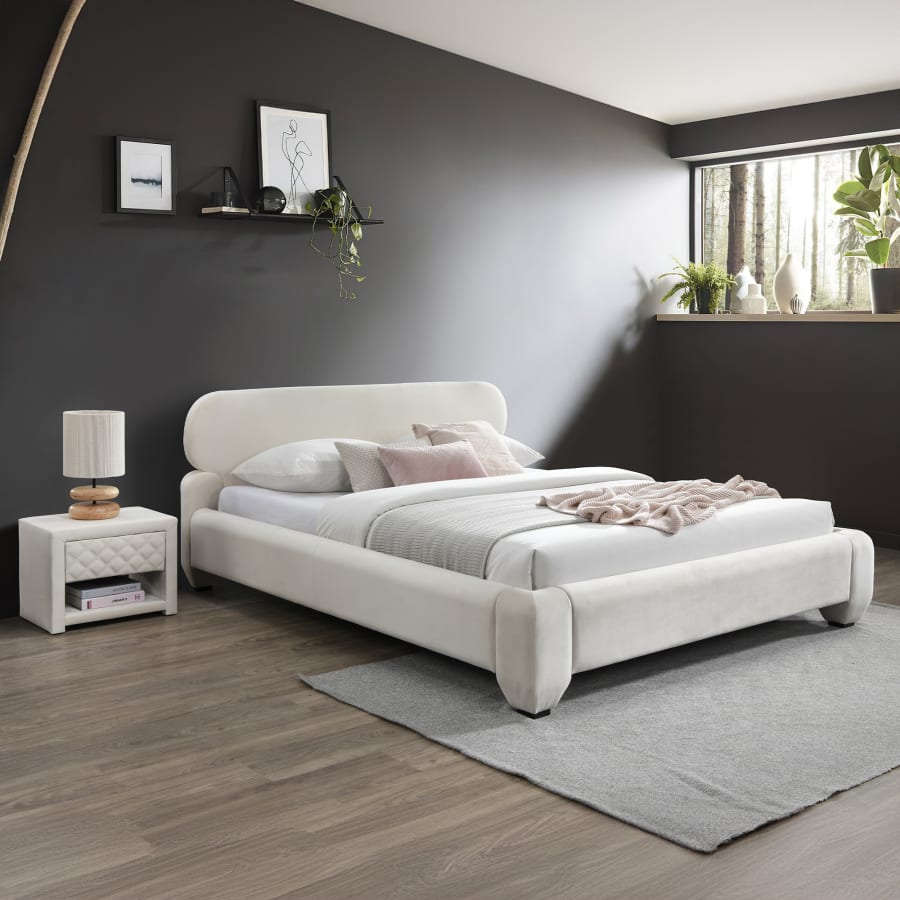 Table de chevet 1 tiroir et 1 niche en velours écru