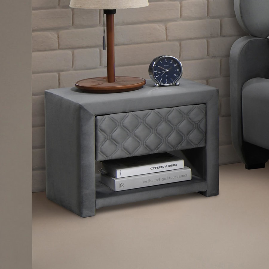 Table de chevet 1 tiroir et 1 niche en velours gris foncé