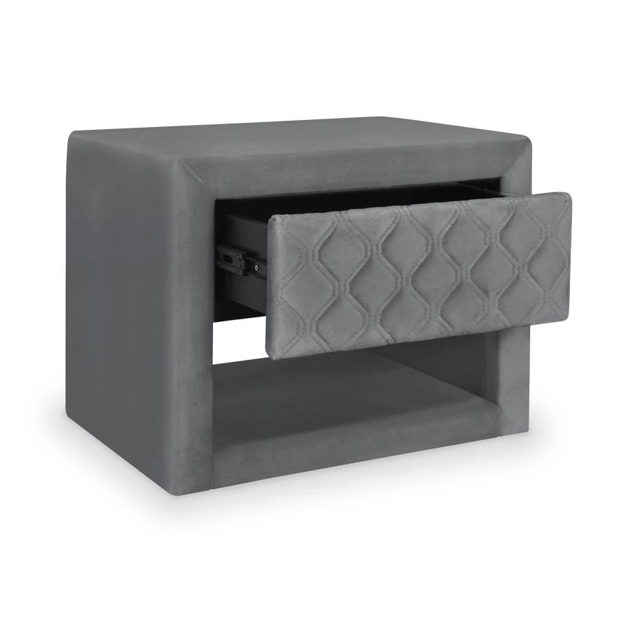 Table de chevet 1 tiroir et 1 niche en velours gris foncé