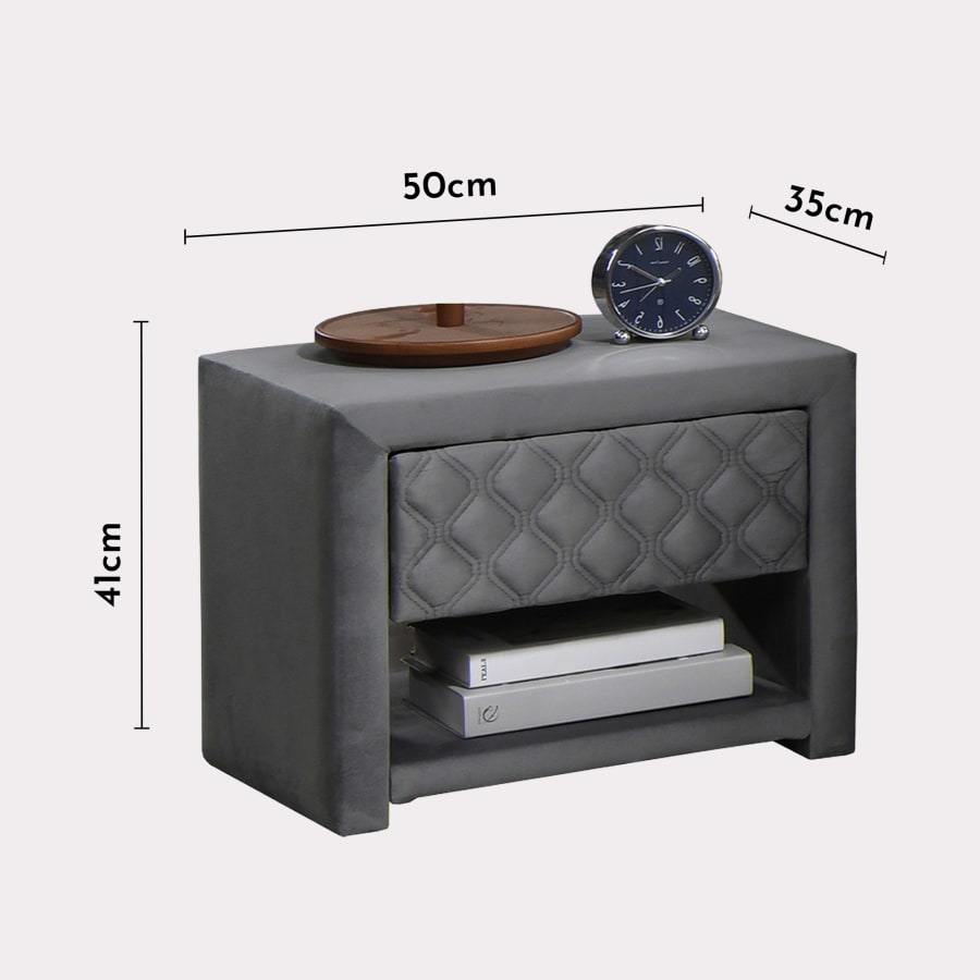 Table de chevet 1 tiroir et 1 niche en velours gris foncé