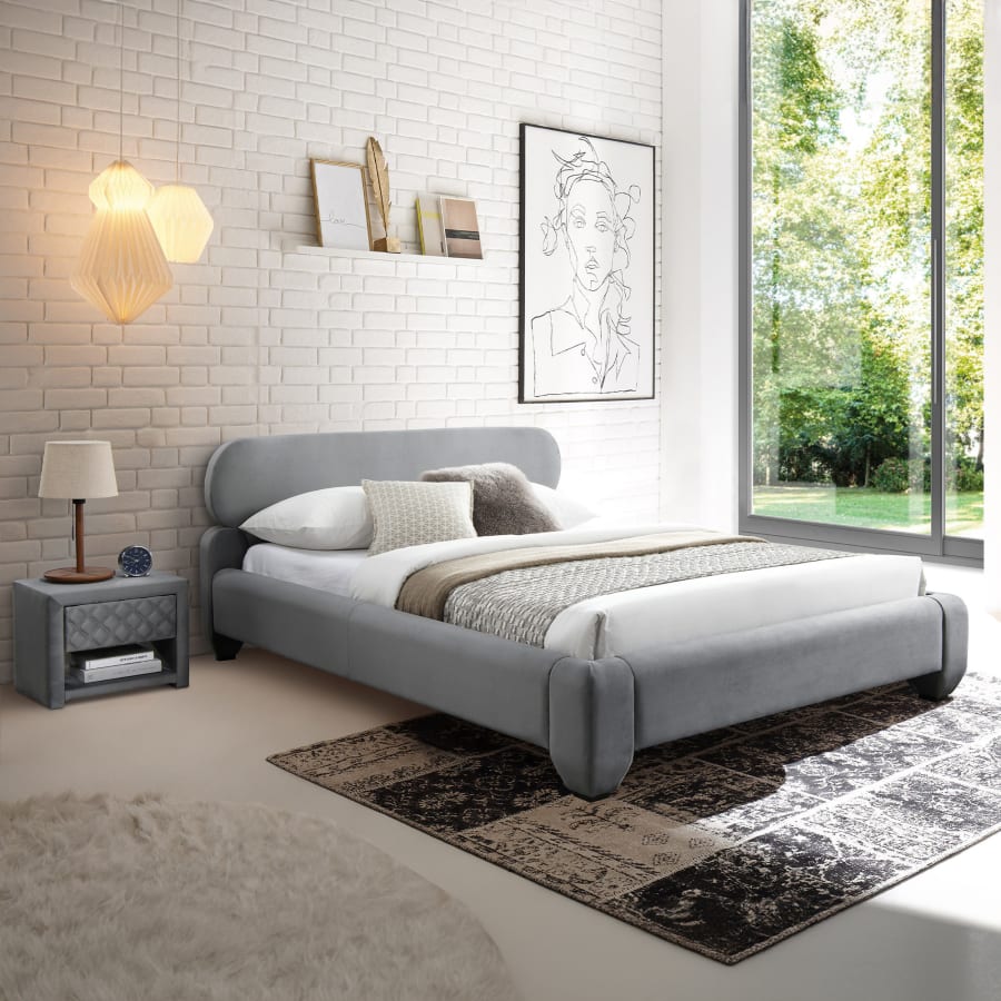 Table de chevet 1 tiroir et 1 niche en velours gris foncé