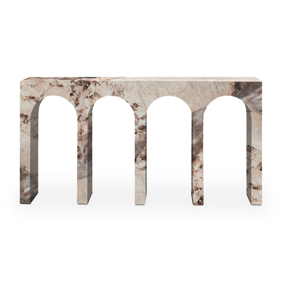 Console arc marbre d'ing&eacute;nierie beige et marron