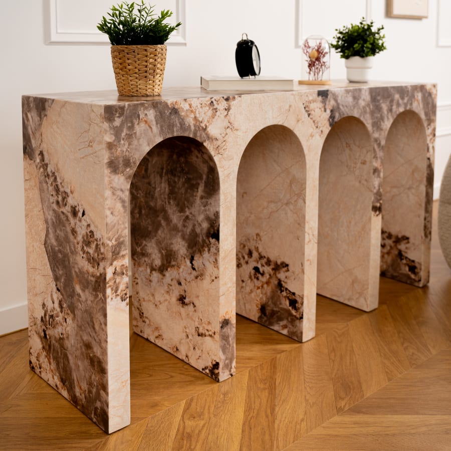 Console arc marbre d'ing&eacute;nierie beige et marron