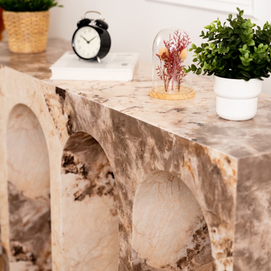 Console arc marbre d'ing&eacute;nierie beige et marron