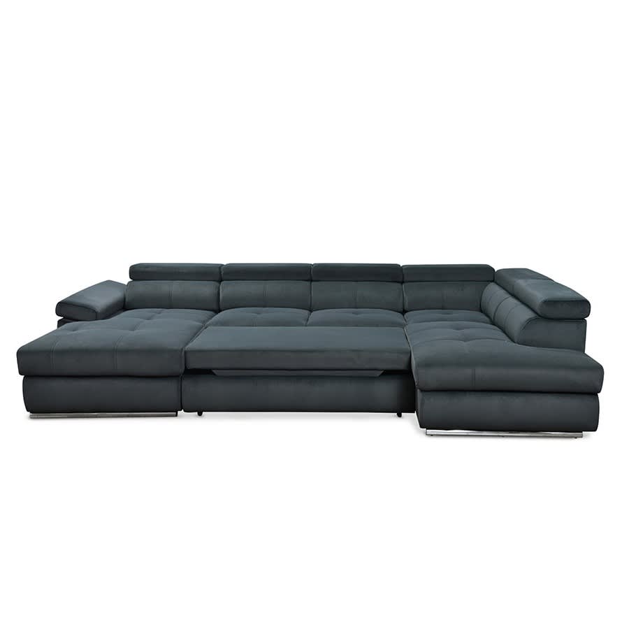 Canapé panoramique convertible avec coffre en velours gris - Angle gauche