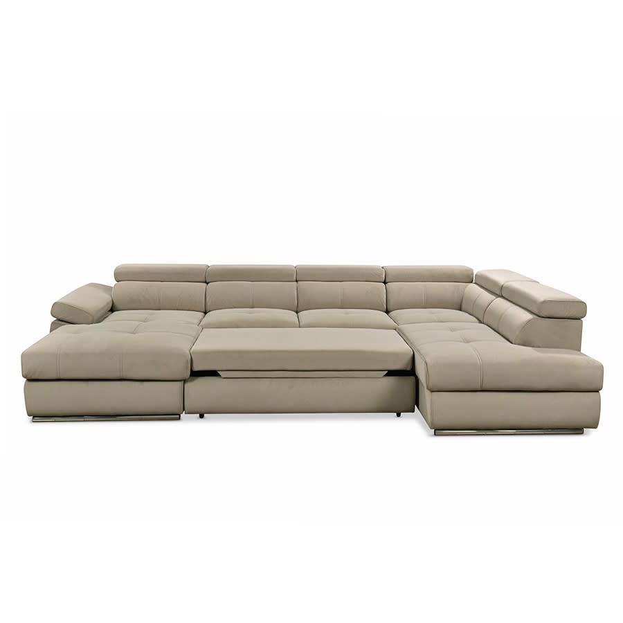 Canapé panoramique convertible avec coffre en velours taupe - Angle gauche