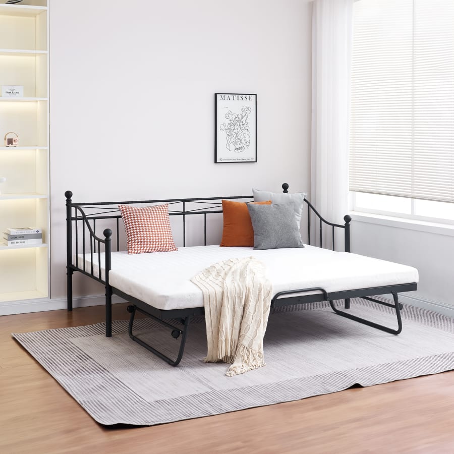 Lit banquette gigogne en m&eacute;tal noir 90x190 cm