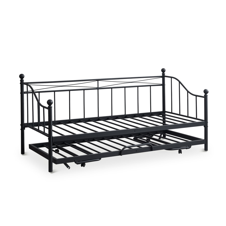 Lit banquette gigogne en m&eacute;tal noir 90x190 cm