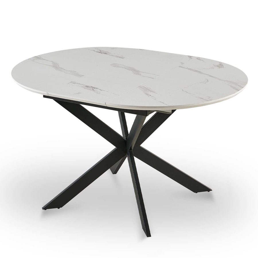 Table à manger ronde extensible effet marbre blanc