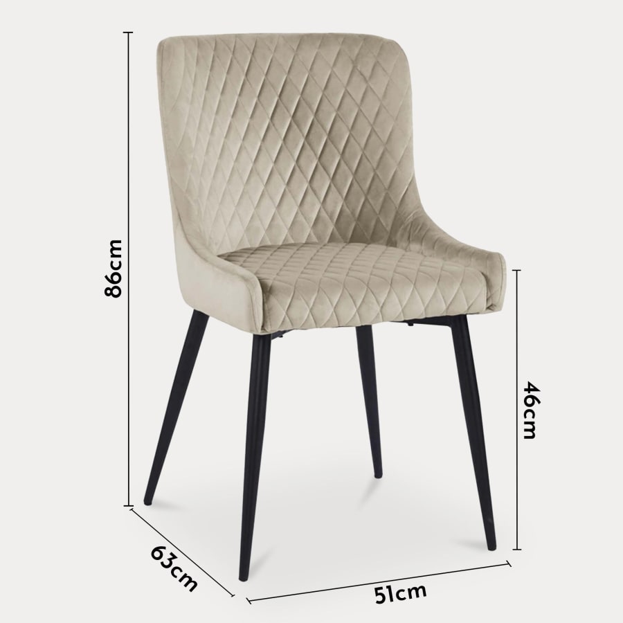 Lot de 2 chaises capitonn&eacute;es en velours beige