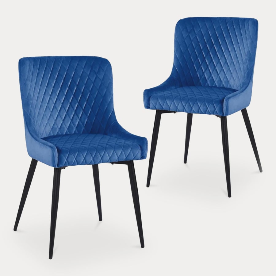 Lot de 2 chaises capitonnées en velours bleu