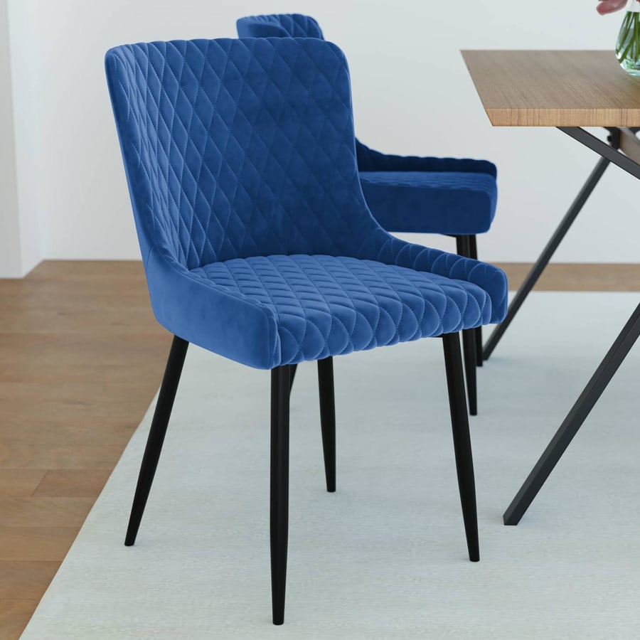 Lot de 2 chaises capitonnées en velours bleu