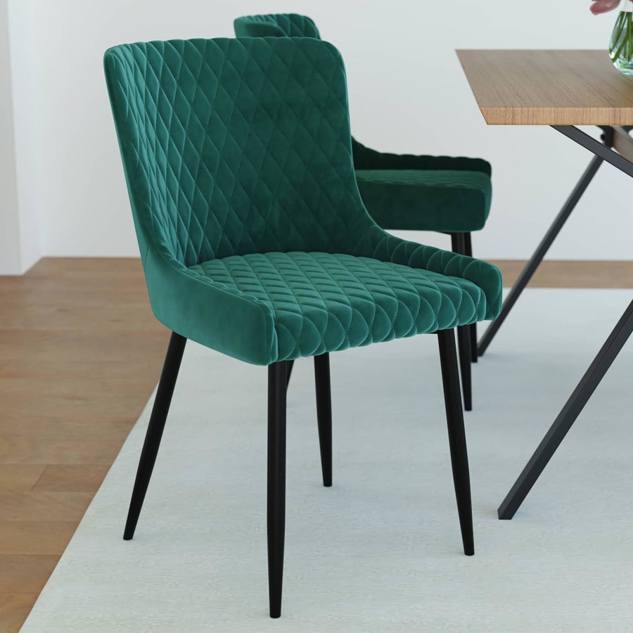 Lot de 2 chaises capitonnées en velours vert