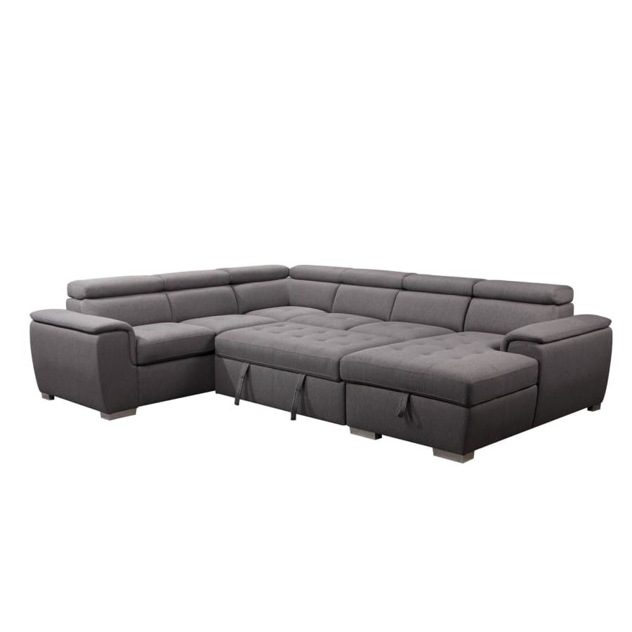 Canapé panoramique convertible en tissu gris avec coffre de rangement - Angle Droit