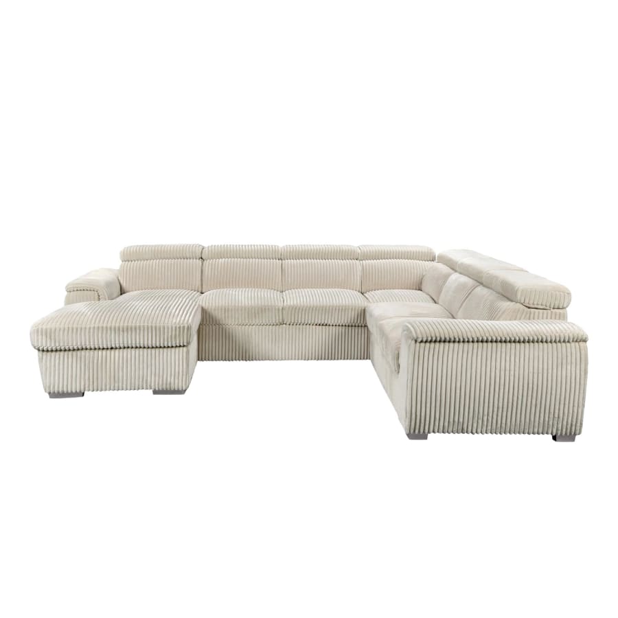 Canapé panoramique convertible velours côtelé épais beige avec coffre de rangement - Angle gauche