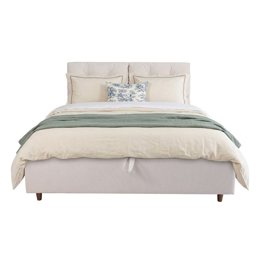 Lit double en tissu beige avec coffre 180x200 cm