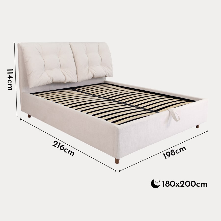 Lit double en tissu beige avec coffre 180x200 cm