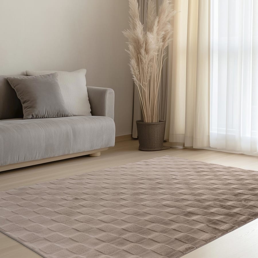 Tapis tissu doux &agrave; motif en relief taupe - 160x230 cm