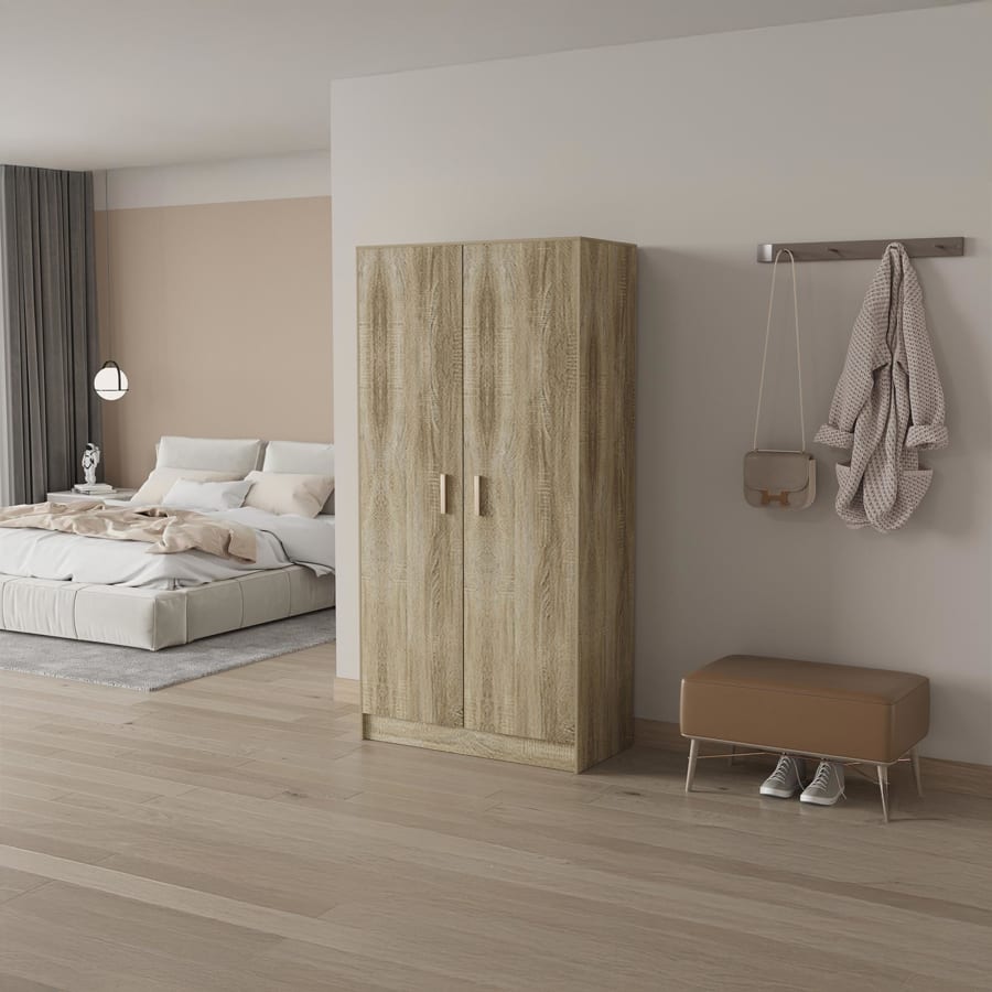 Armoire 2 portes 4 &eacute;tag&egrave;res couleur bois clair