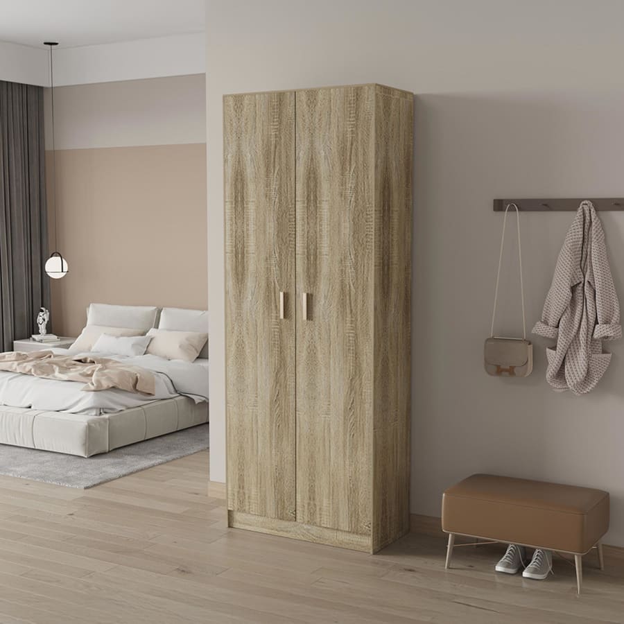 Armoire 2 portes 5 &eacute;tag&egrave;res couleur bois clair