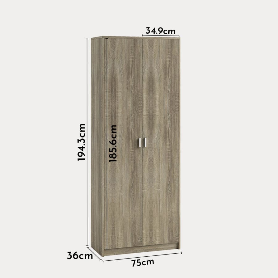 Armoire 2 portes 5 &eacute;tag&egrave;res couleur bois clair